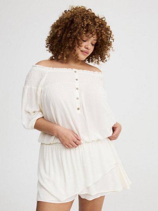 torrid Tops - NWT Torrid Crinkle Gauze Off-Shoulder Top Cottagecore Romantic White Size M/L